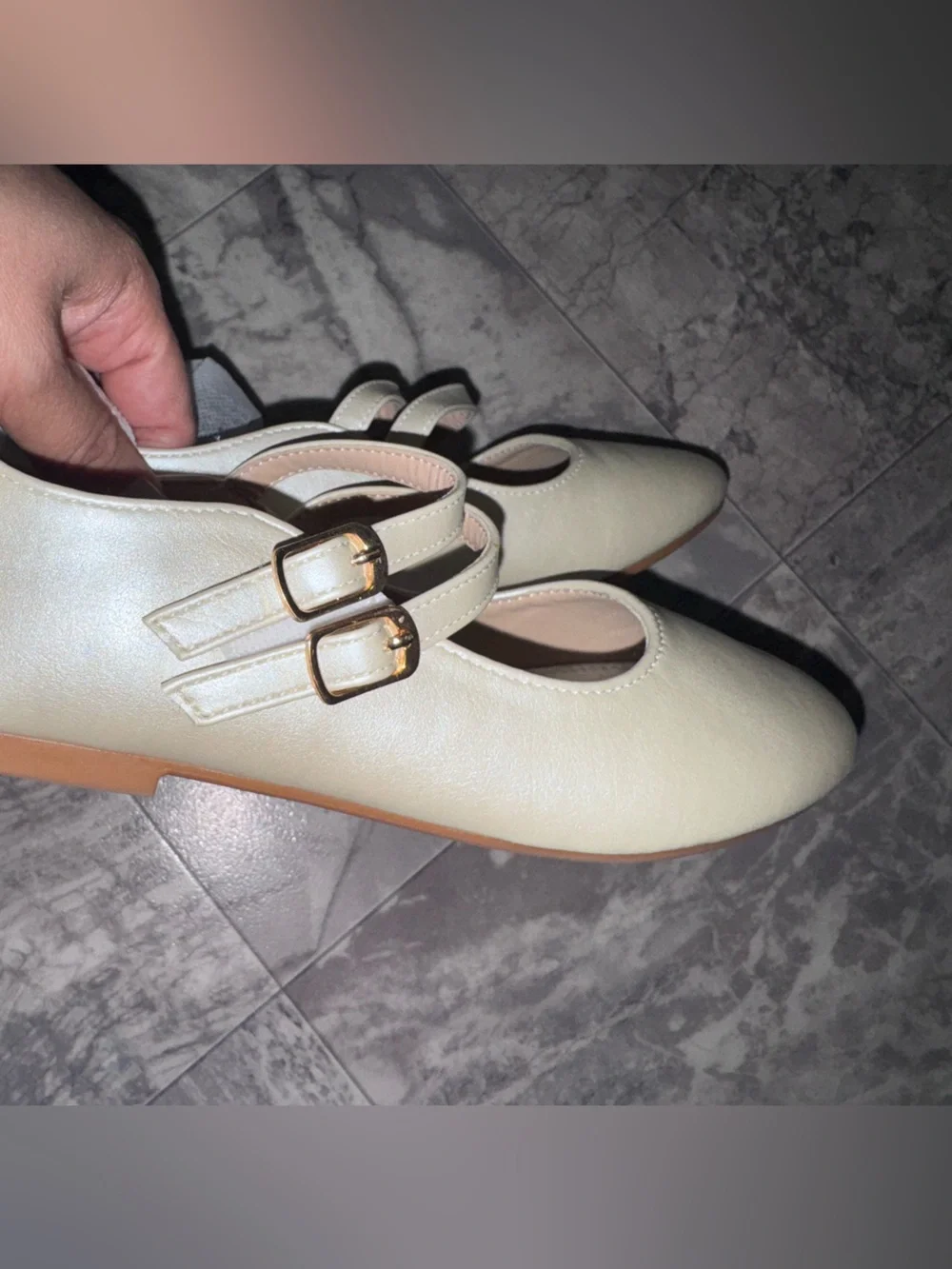 Parrosoo Girls Size 3 Champagne Metallic Double Strap Mary Jane Shoes